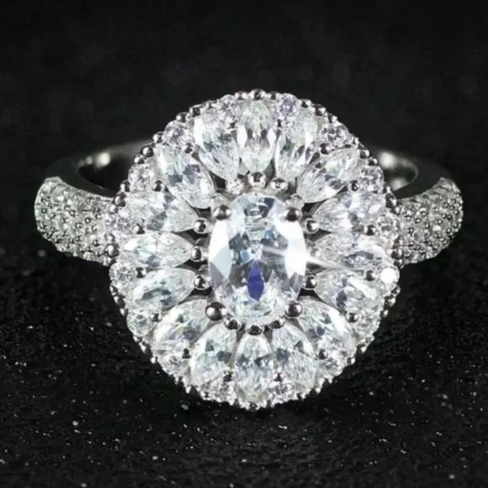 NEW MARQUISE 925 STERLING SILVER OVAL DIAMOND RING - Picture 4 of 4